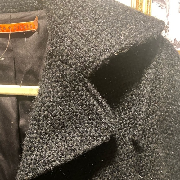 Alice + Olivia Black & Sparkle Waist Tie Coat Size M - Picture 15 of 16